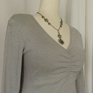 Vintage 90s New York & Co. Shimmery Silver Stretch Top